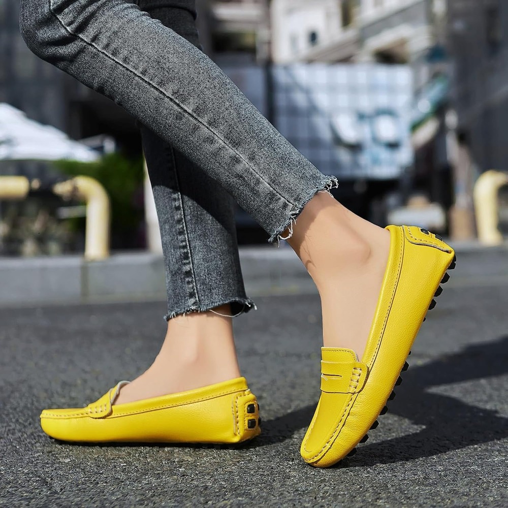 Artisure Leather Driving Penny Loafers Yellow Sz 8 Moccasins Casual Slip-On New